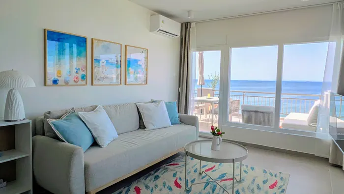 Living room with sea-themed prints