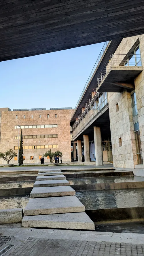 Thessaloniki City Hall, with its reflecting pool and stepping stones